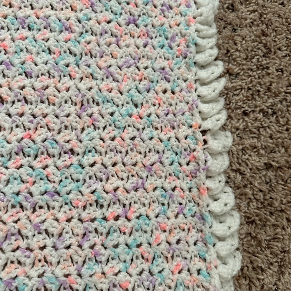 Handmade White & Pastel Crochet Throw Baby Blanket
